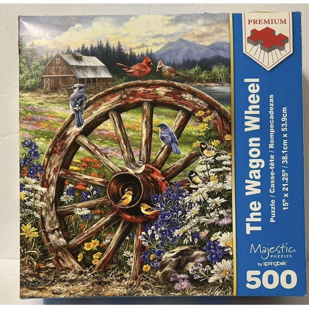 Majestic Birds & Butterflies The Wagon Wheel 500 pc Puzzle NIB Premium Colorful